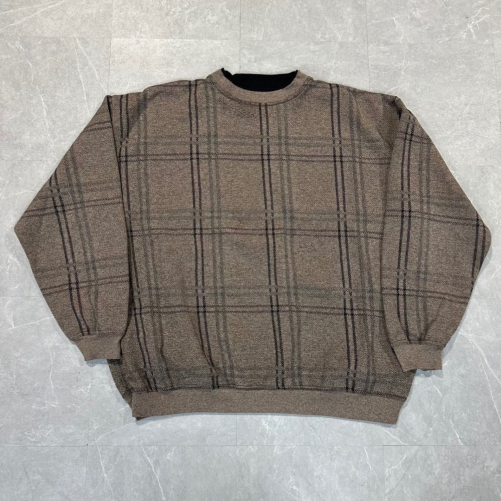Knights Sportswear Mens 2XLT Brown Plaid Crew Neck Sweatshirt Tall 2XL 4871